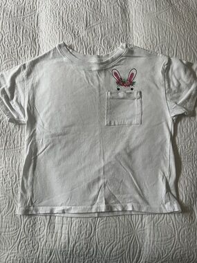 Lands End White Cotton Top with Bunny Pocket Design, Size Large (10/12)